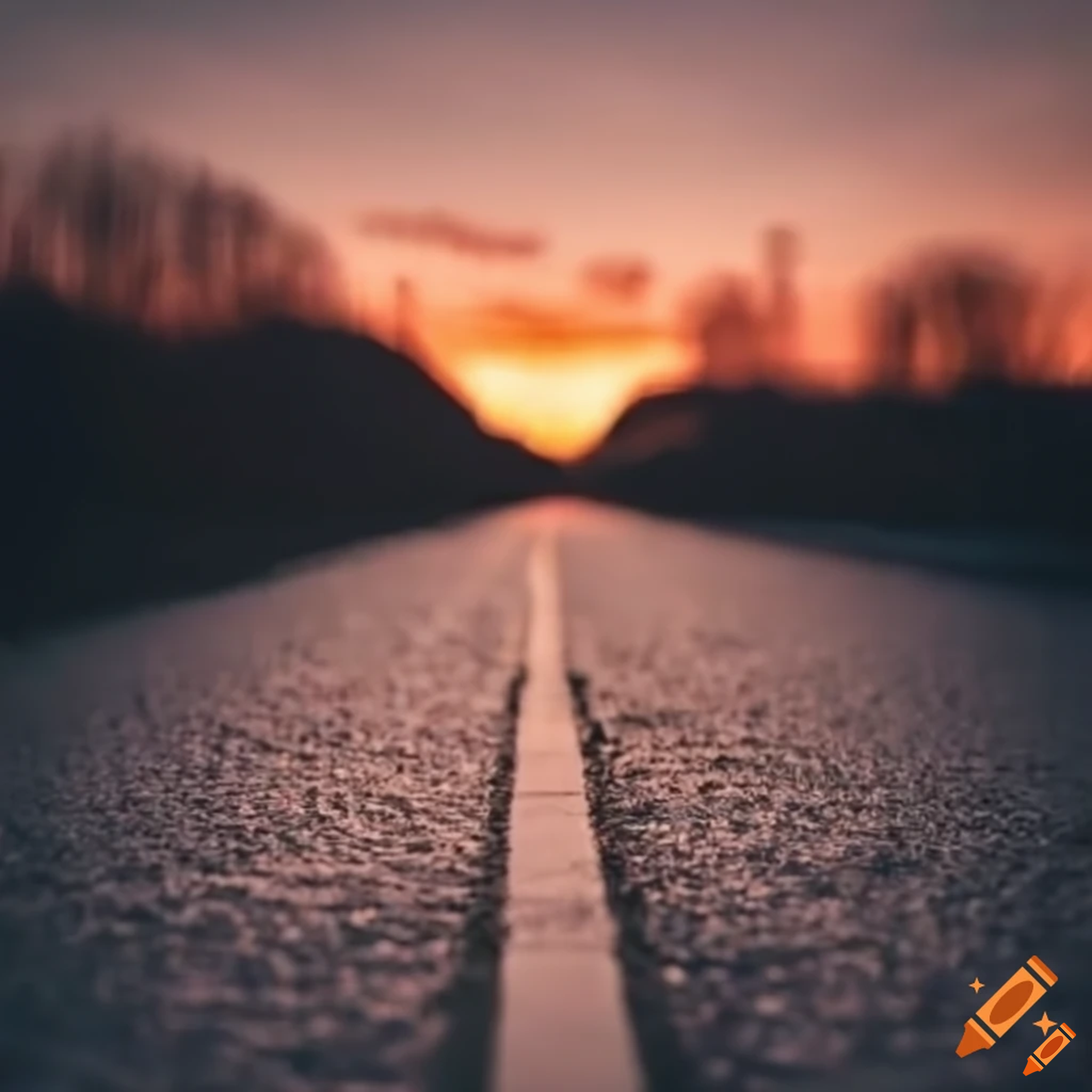 Sunset behind a road